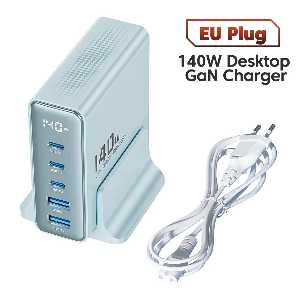 Toocki 140W GaN USB Charger 5in1 Desktop Fast Charge USB Type C Charger LED Display Charger For iPhone Xiaomi Smartphone Laptop - Shoppiline