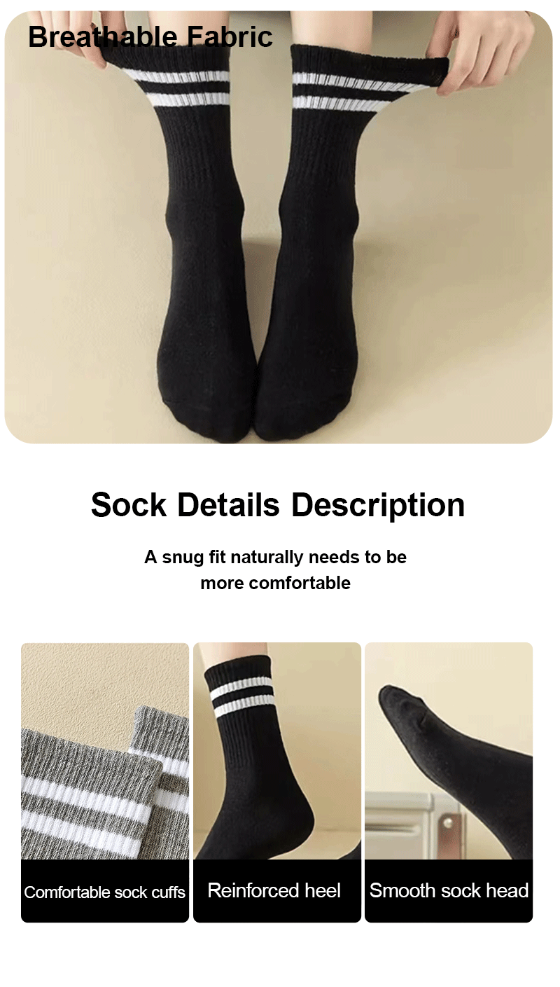 3/6 Pairs  Women Mid-Tube Socks Solid Colour Autumn Winter Breathable Comfortable Sport Sweat Absorbent Man And  Women's Socks