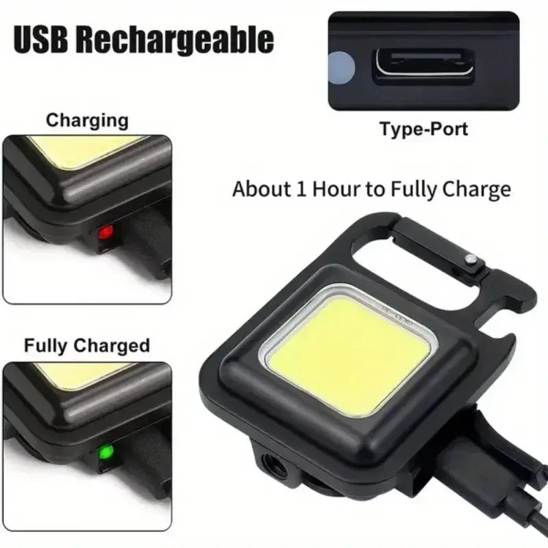 Multi-Function COB Rechargeable Camping Light Keychain Portable High Bright Emergency Mini Light for Outdoor Activities