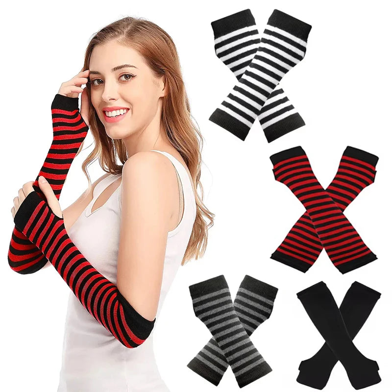Y2K Women Party Daily Wear Long Arm Gloves Elbow Length Knitted Arm Warmers Fashion Stretchy Wristband Sleeves