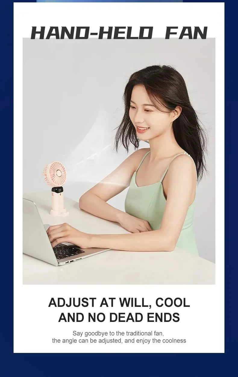 Portable Handheld Personal Rechargeable Fan LED Digital Display 90°Adjustable  Rechargeable Fan , 5 Speed Wind Mini Aromatherapy