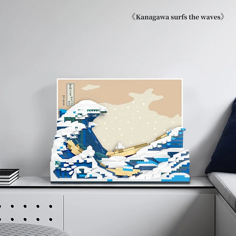 Pantasy Kanagawa Surfing Puzzle Ukiyo-E Building Block Decoration Creative Assembling Toy World Famous Painting Gift - Shoppiline