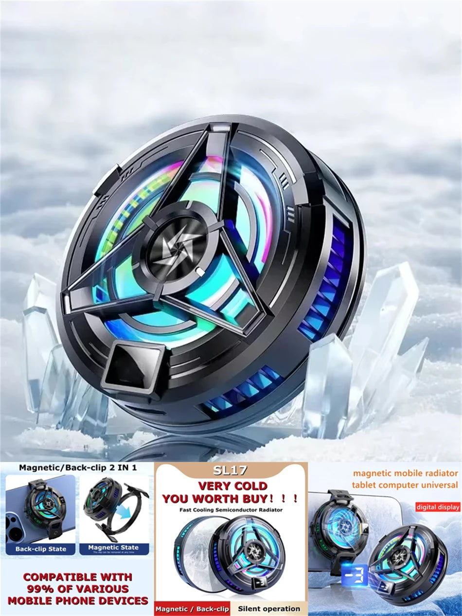 SL17 Magnetic Phones Cooler Back-Clip 2 in 1 Game Cooler Semiconductor Fast Phone Cooling Fan for IOS Android Phone - Shoppiline