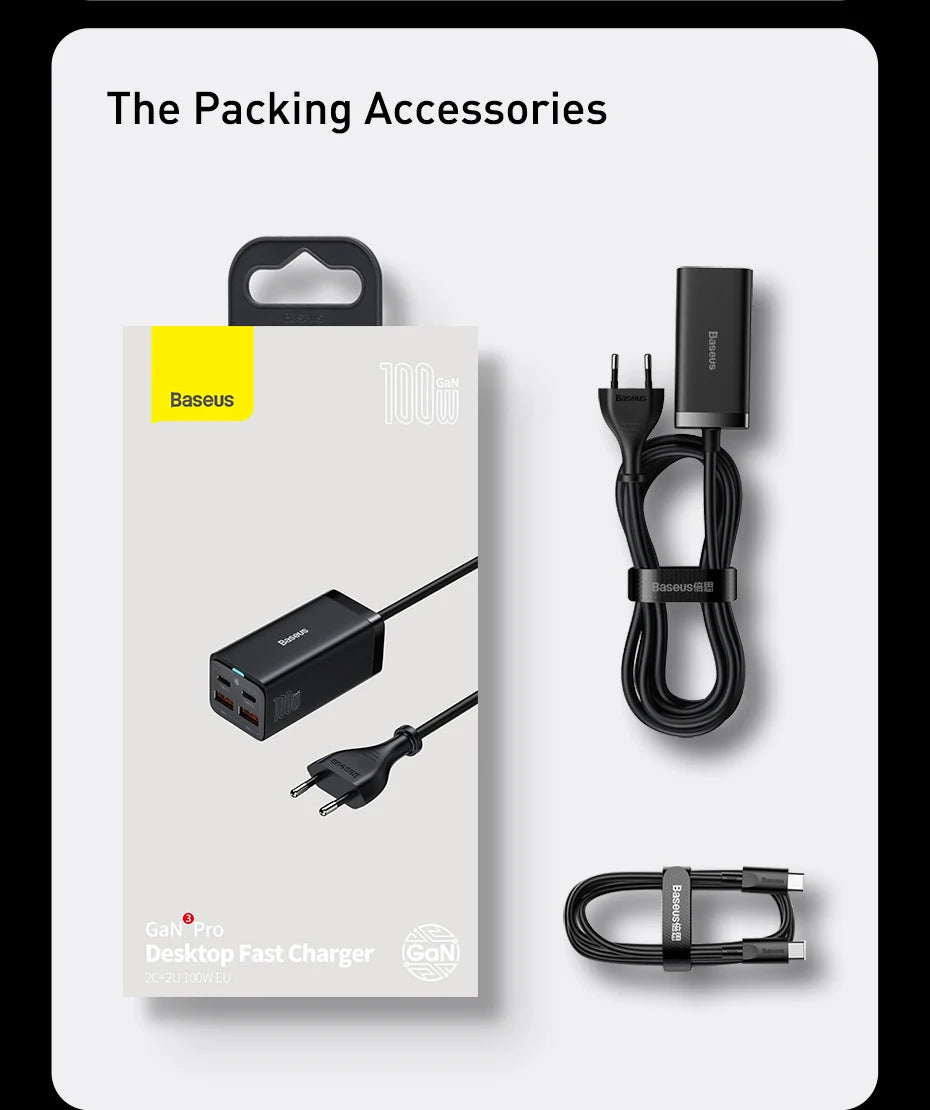 Baseus GaN3 100/ 65W Desktop Charger Quick Charge QC 3.04.0 USB C Type C Phone Charger For iPhone15 Huawei Xiaomi MacBook Laptop - Shoppiline