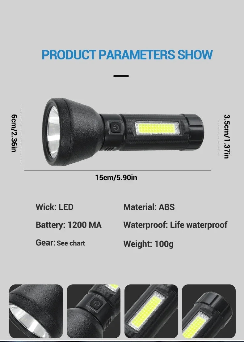 5 LED High Power Led Flashlights Rechargeable Camping Torch 5 Lighting Modes For Outdoor Camping Adventure Lamp with Side Light