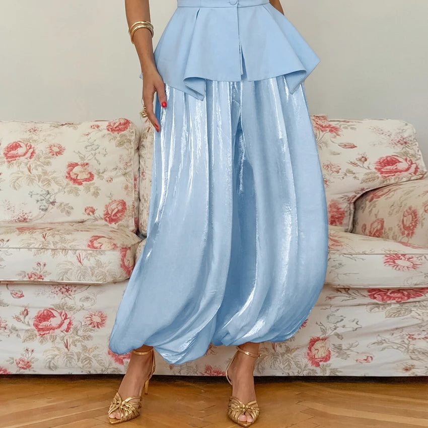 Linad Elegant Pink Crepe Loose Bloomers For Woman Street Chic Pleated Trousers Female Autumn Vintage High Waist Long Pants 2025