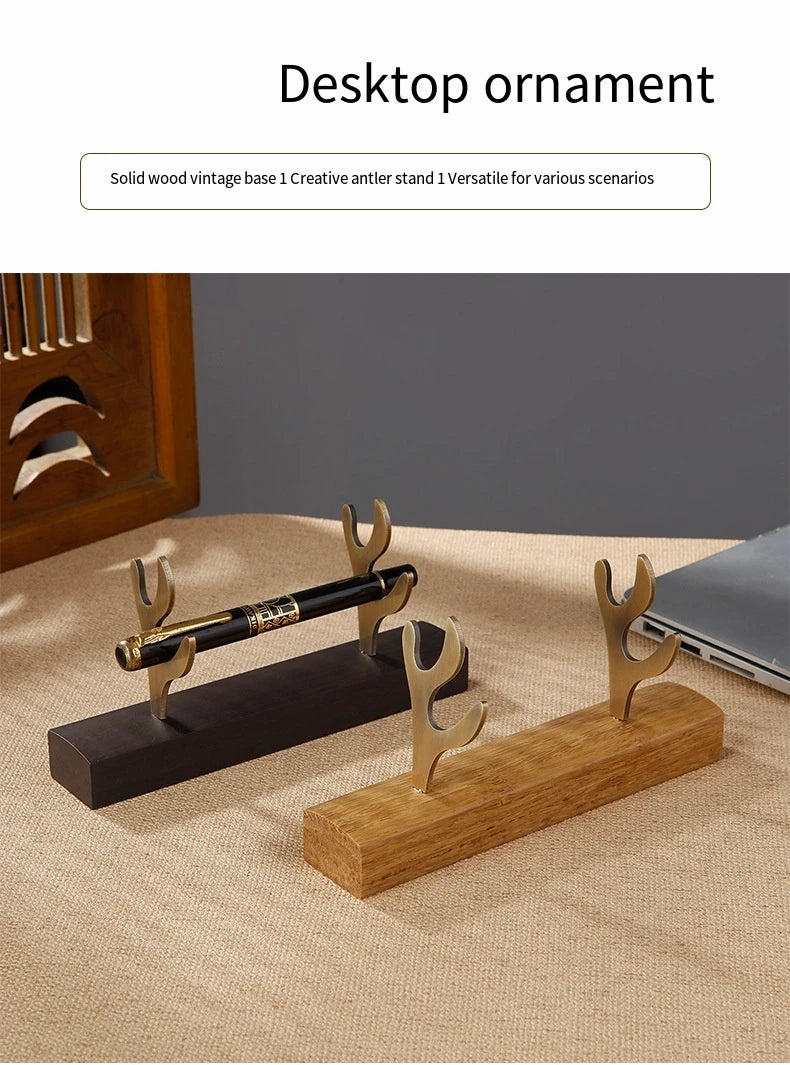 Solid wood pen holder metal antler storage stand ebony bamboo wood desktop ornaments office student pen holder display stand