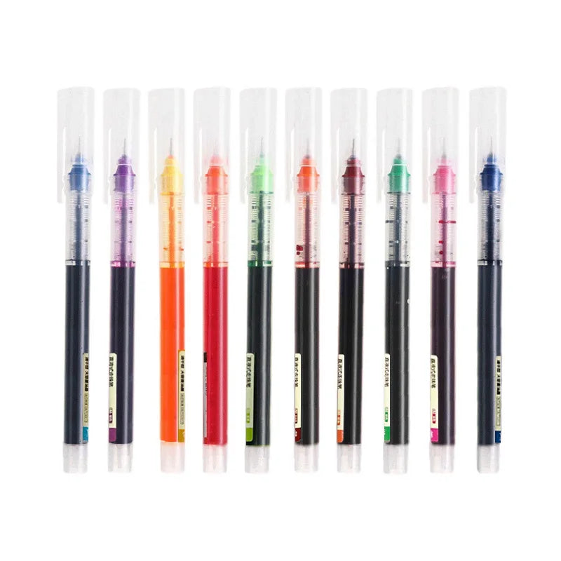 10Pcs High Quality Needle Type Gel Pens Straight Liquid Ballpoint Pen Kawaii Statio nery School Office Supplies Writing colours