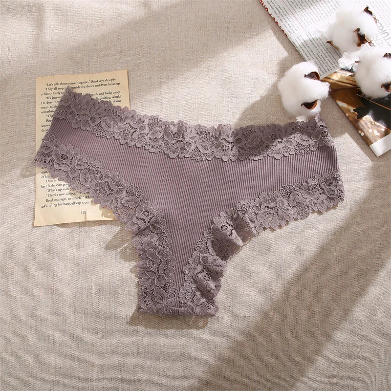 3Pcs/set Women Cotton Panties Floral Lace Intimate Underwear Trendy Patchwork Lace Briefs Female Soft Underpants Lingerie S-XL