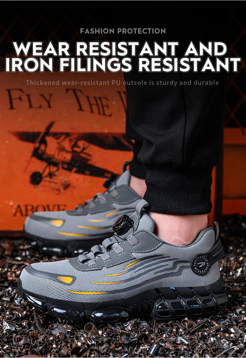 Rotary Buckle Work Safety Shoes For Men and Women Air Soft Sole Lightweight Protective Work Sneakers Men Breathable Boots - Shoppiline