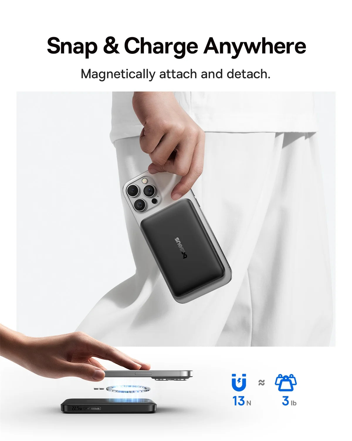 Baseus Qi2 Magnetic Power Bank 10000mah 15W Wireless Charging 22.5W Wired Charge Qi2-Certified for iPhone 16 15 14 13 12 Pro Max - Shoppiline