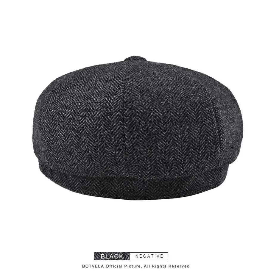 BOTVELA Wool Tweed Newsboy Cap Herringbone Men British Gatsby Retro Hat Driver Flat Cap for Male Vintage Herringbone Beret