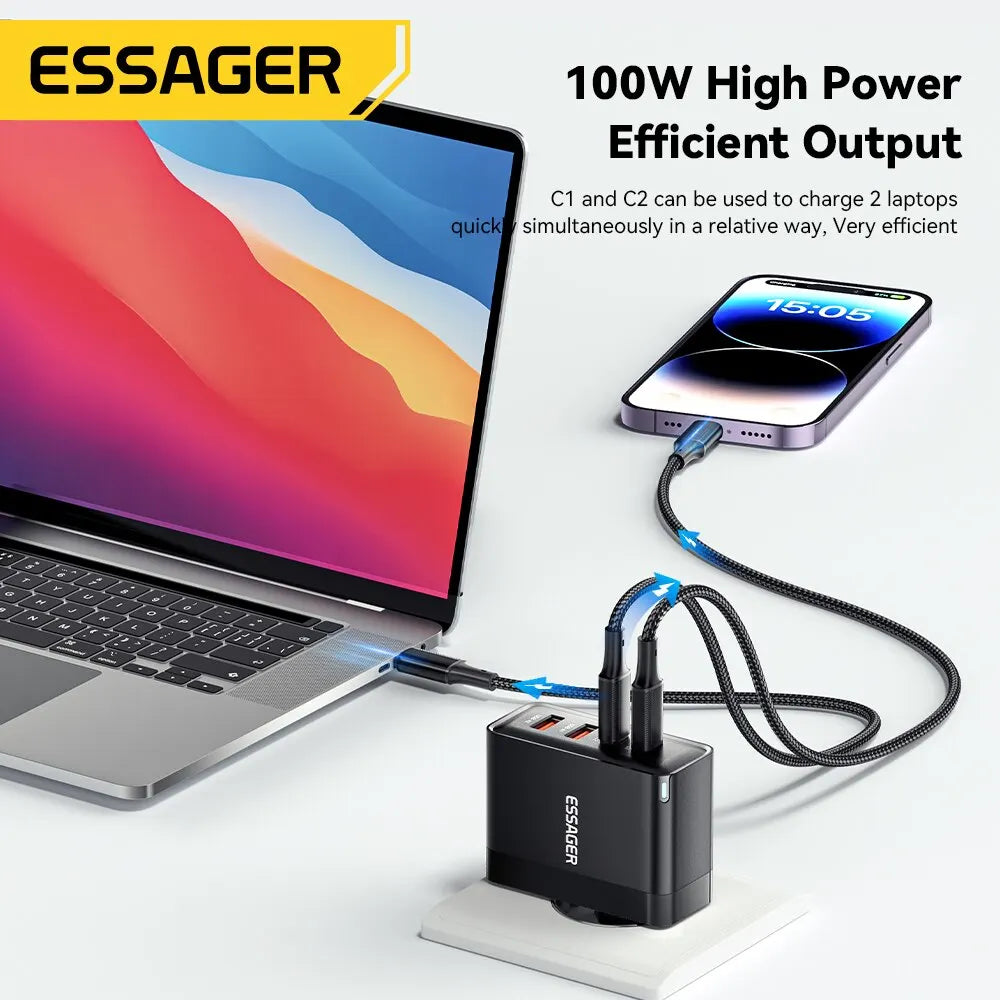 Essager 100W GaN USB Type C Caricabatterie PD QC Quick Charge 4.0 3.0 Type C Ricarica Rapida Per iPhone 14 13 12 Xiaomi Macbook - Shoppiline