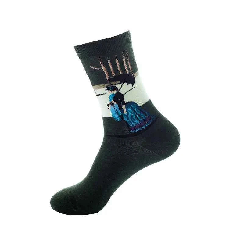 1 Pair Men Cotton Retro Abstract Oil Painting Art Socks Shout Modern Van Gogh Starry Night Happy Oil Painting Skateboard Sock
