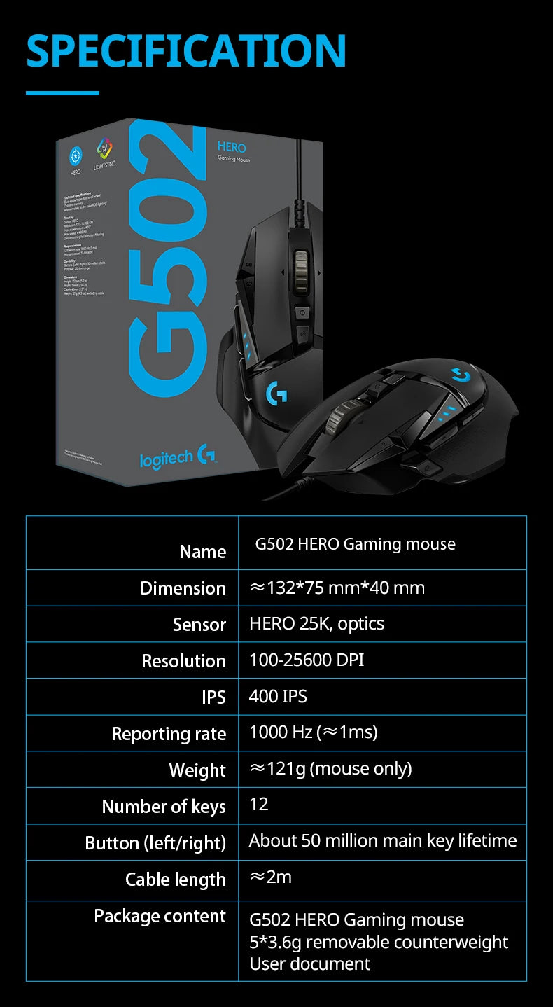 Logitech G502hero Master Wired Gaming Mouse 502 Esports Machinery Eat Chicken Macro CS Programming Peripheral - Shoppiline
