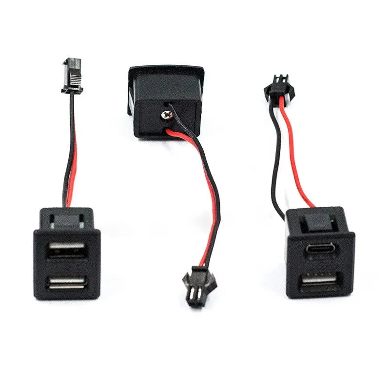 1 Pcs Noir Double Couche USB Femelle Type-C Douille et USB Femelle Lampe Prise de Charge Prise de Courant avec Connecteur de Câble