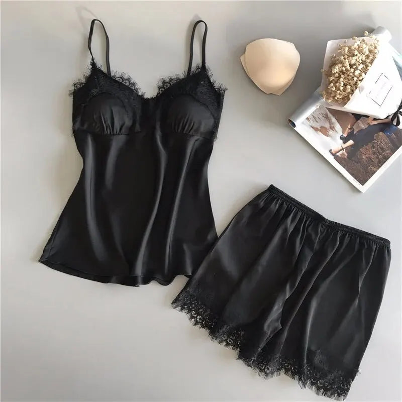 Ensemble de pyjama pour femme, col en V, dentelle, lingerie sexy, shorts de nuit, vêtements de nuit, nouveau