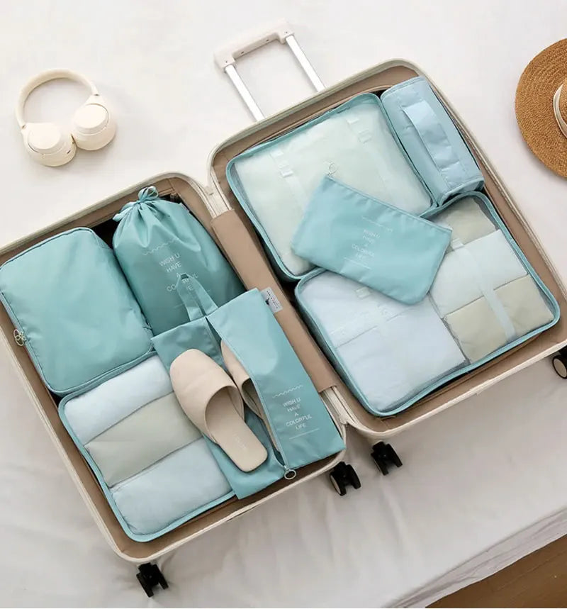 10/7-teiliges Set Reise-Organizer Aufbewahrungstaschen Koffer Packwürfel Tragbarer Kleiderschrank Gepäck Kleidung Schuhtasche Faltbar