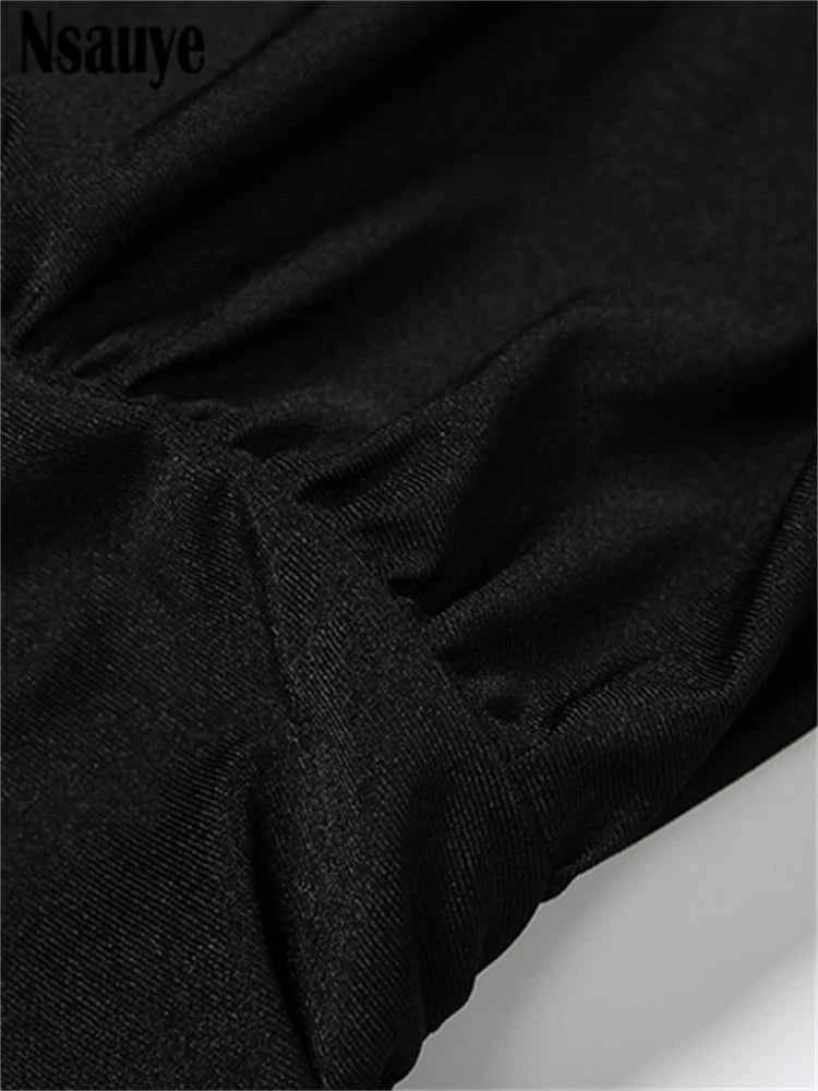 Nsauye Black Long Sleeve Mini Short Fashion Women Winter Dress Pullover Turtleneck Wrap Sexy Evening Party Night Club Dress 2025