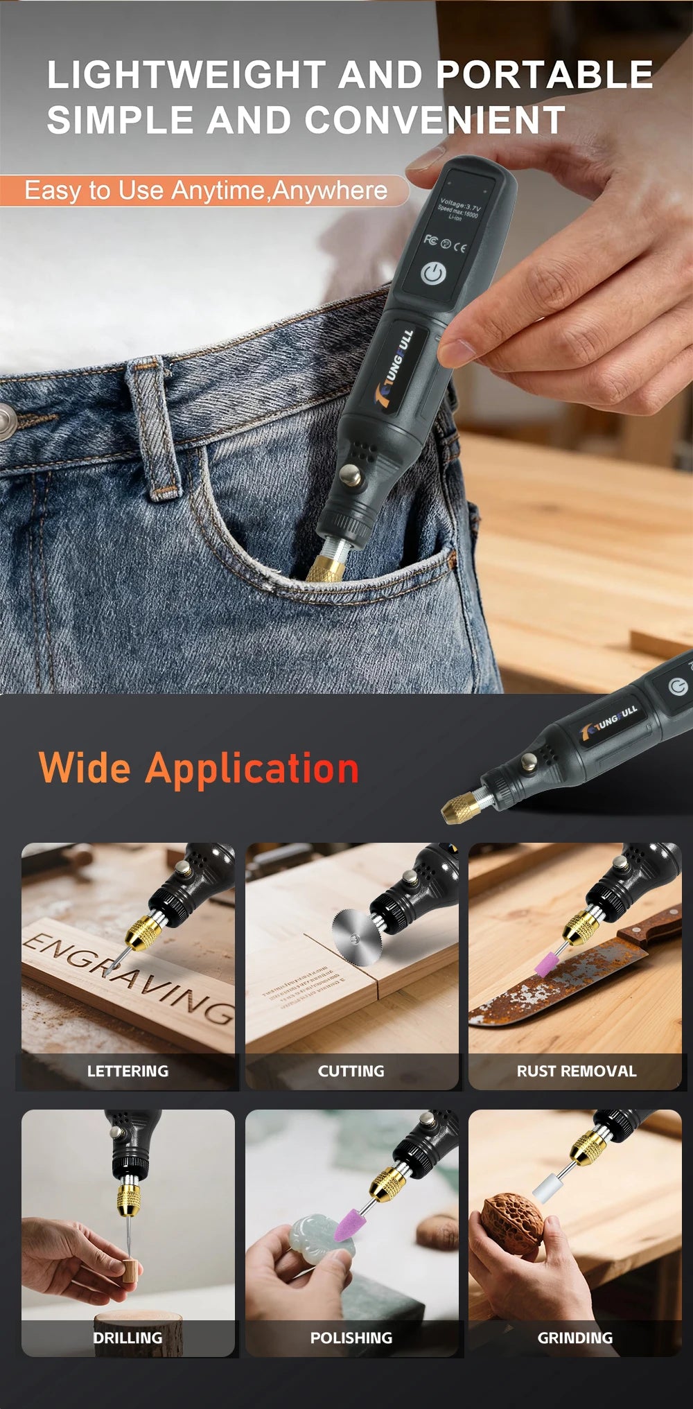 Mini Electric Drill USB Wireless Mini Handheld Drill Rotary Tool Woodworking Engraving Pen Dremel Tools for Jewelry Metal Glass - Shoppiline