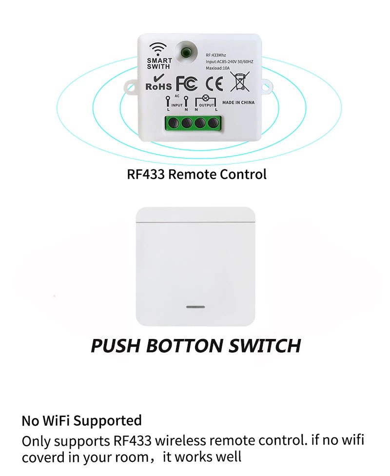 Wireless Light Wall Switch Relay Receiver RF 433Mhz 1/2/3Gang Panel Switch Remote Control Interruptor for LED Lamp 10A 110V 220V