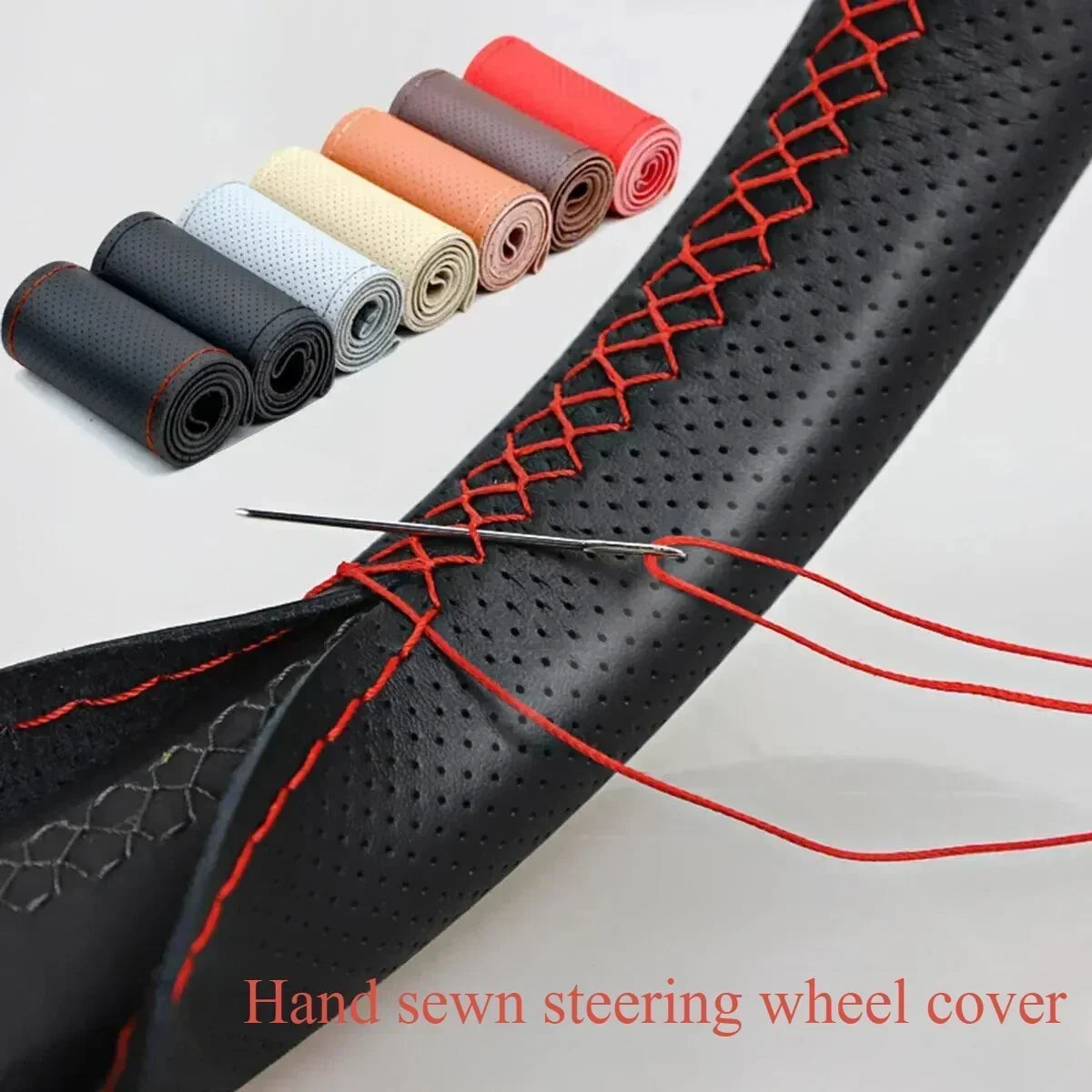 Car Steering Wheel Cover Needles And Braid Thread Artificial Leather Car Covers Suite 2 Color DIY Texture Soft Auto Accessories