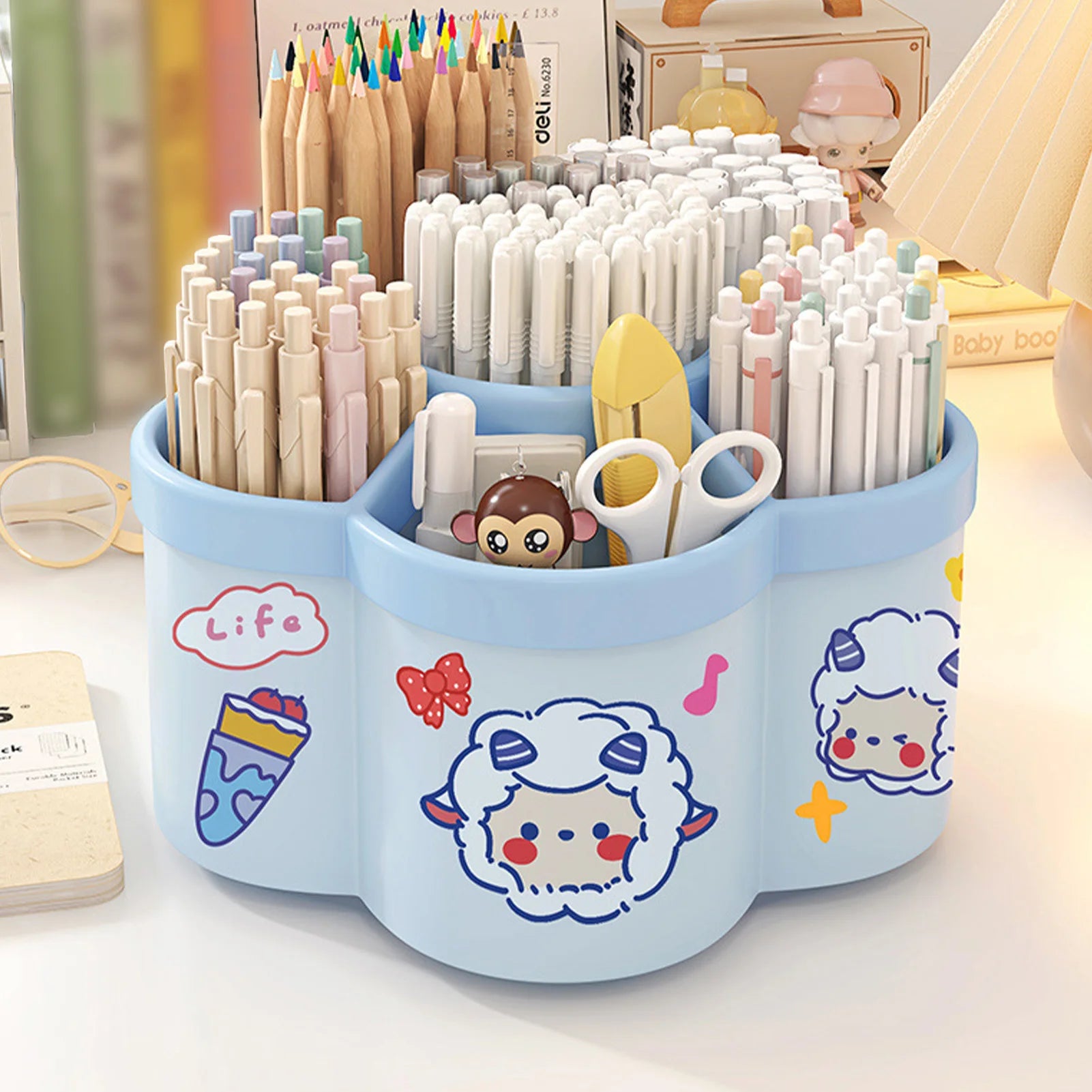 Rotating Pen Holder Desk Organizers Large Capacity Pen Storage Box Cosmetic Brush Organization Box Study Dormitory Accessories - Shoppiline