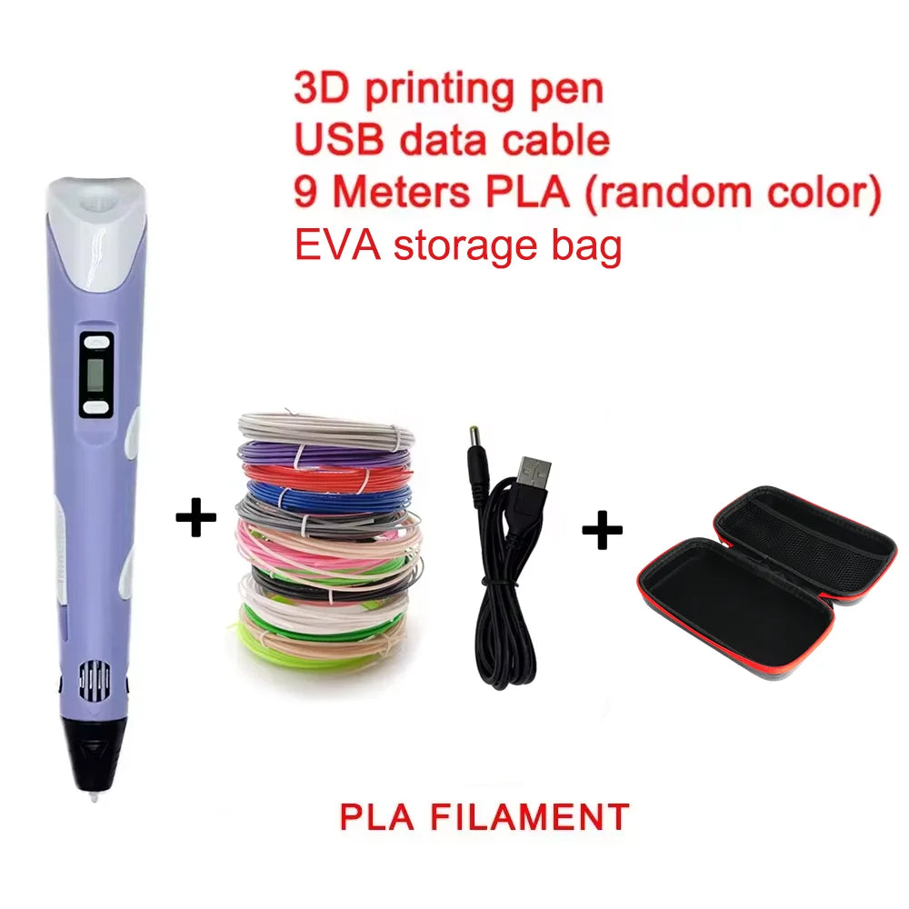 Elektronischer 3D-Druckstift mit 9m PLA-Verbrauchsmaterialien Hochtemperatur 3D Graffiti Tool Intelligentes Spielzeug Weihnachts- und Geburtstagsgeschenk