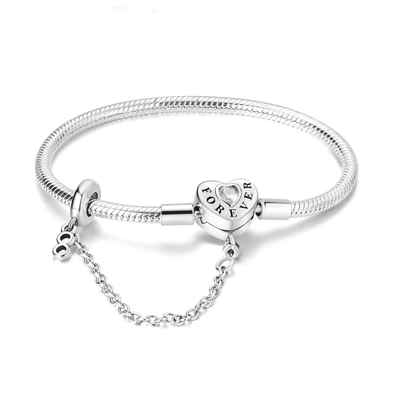 Fashion S925 Silver Plated Peach Heart Love Sparkling Zircon Bracelet For Women Fit DIY Charms Beads Fine DIY Birthday Jewelry
