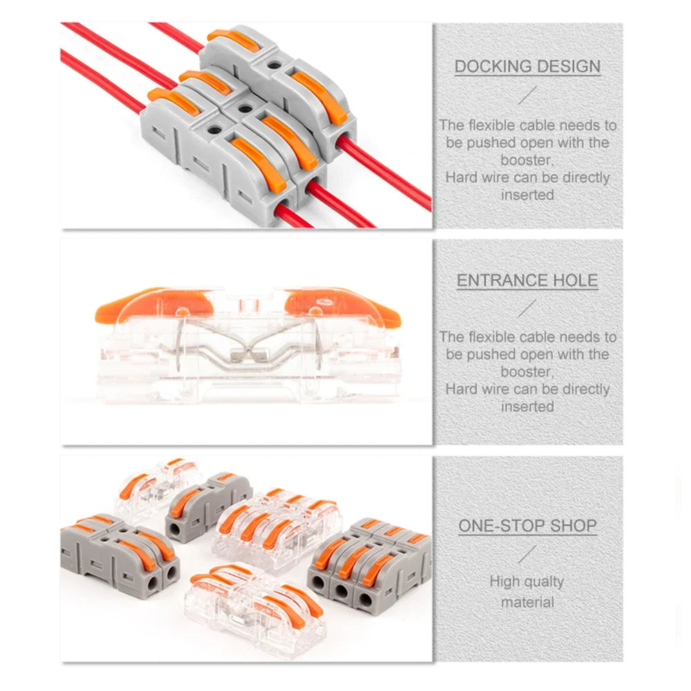 Lever Wiring Connector Fast Compact Splicing Electrical Connector Butt Terminal 1 to 1 Inline Wire Connector Connect 28-12 AWG