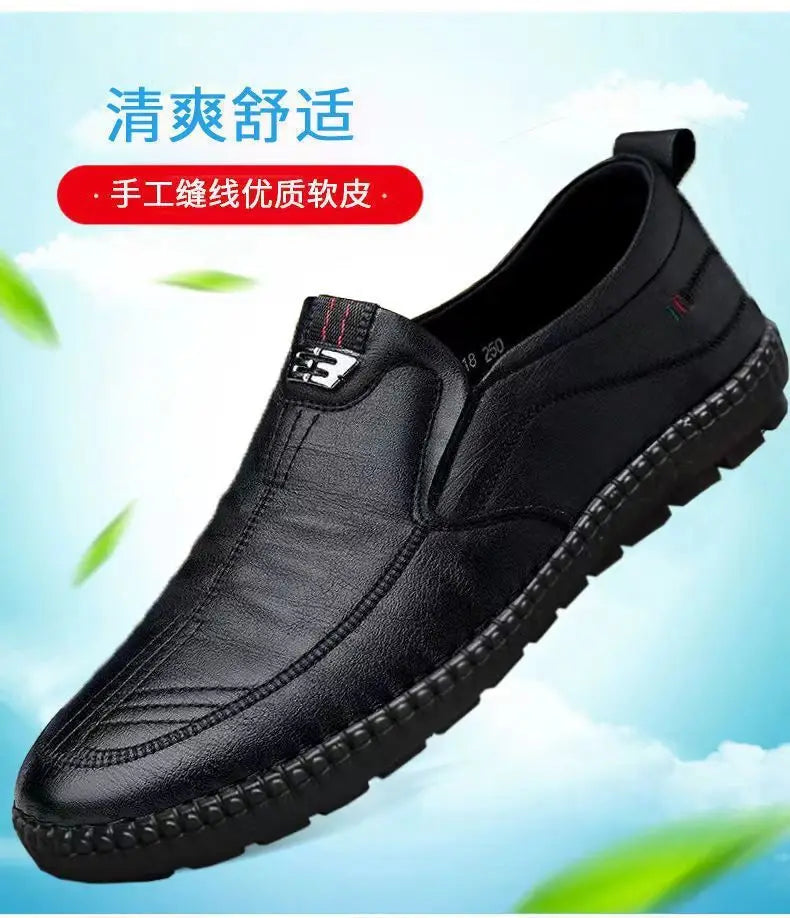 Mens Leather Loafers Non Slip Walking Flats Breathable Outdoor Slip on Casual Shoes for Male Work Office Driving Sneakers2 - Shoppiline