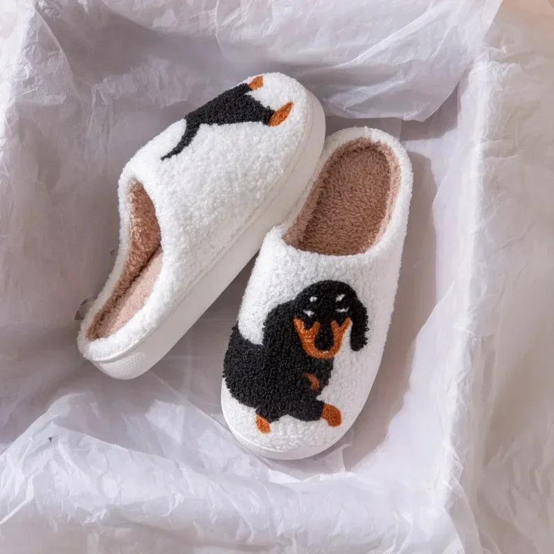 2024 Hot Style European and American Cotton Slippers for Men and Women At Home Winter Dachshund Embroidered Warm Indoor