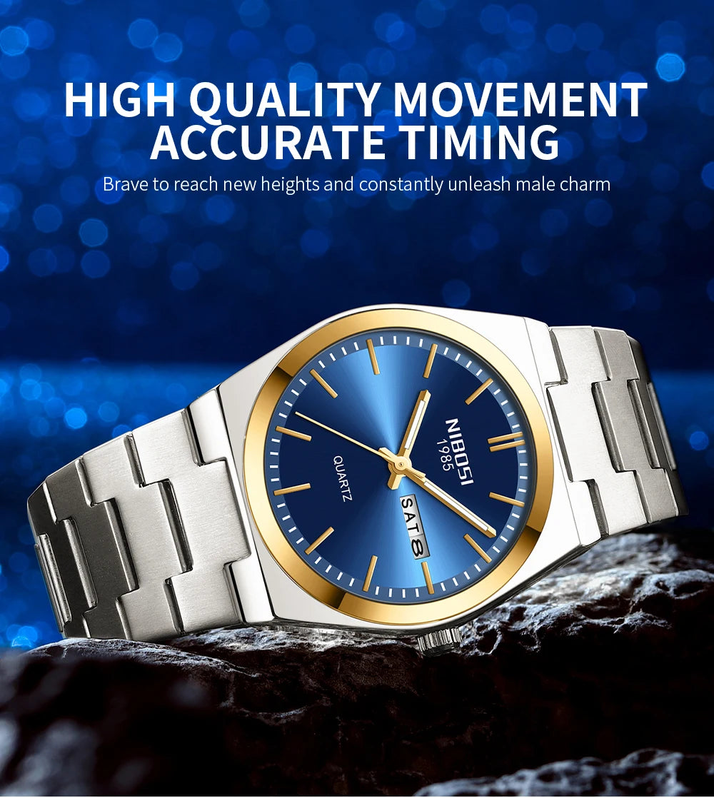 NIBOSI Luxury Watch For Man Waterproof Luminous Date Week Stainless Steel Men Watch Casual Quartz Men's Watches Male Clock+box