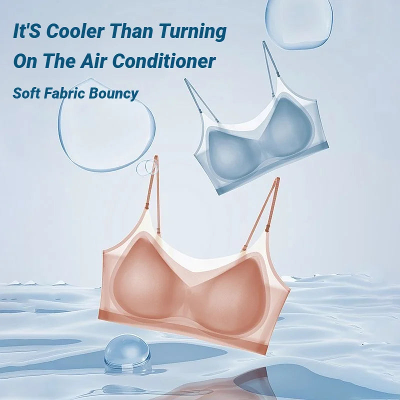 Ultra-Thin Breathable Ice Silk Bra Lingerie Women'S Seamless Back Halter Vest Wraps Small Breasts Sexy And Comfortable Top