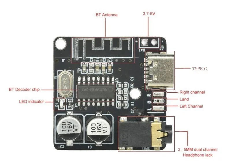 Module récepteur audio VHM-314 compatible Bluetooth 4.1 5.0, carte décodeur mp3 sans perte, module de musique stéréo sans fil