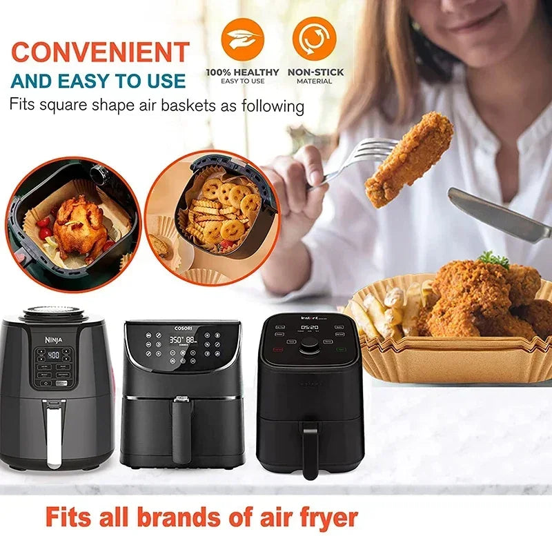 50/100PCS Einweg-Heißluftfritteusenpapier Quadratisch Rund Backpapier Grillplatte Antihaftmatte Küchenbackofen Öl absorbierendes Papierwerkzeug
