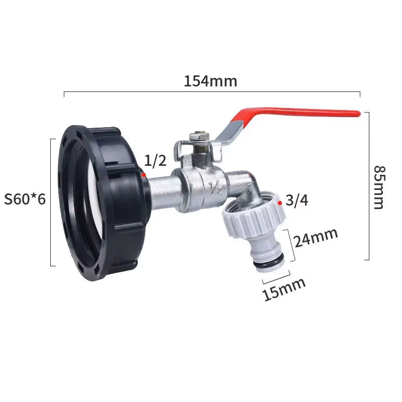 S60x6 Coarse Thread IBC Tank Tap Connecter x 1/2'' 3/4'' Water Coupling Adapter 1000L Garden Home Replacement Valve Fitting