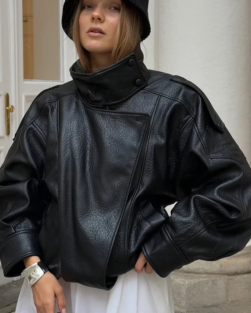 Women's Faux leather Jacket New Fashion Long Sleeve Versatile Jacket Personality Chic Women Coat Autumn Winter Ladies Outerwear