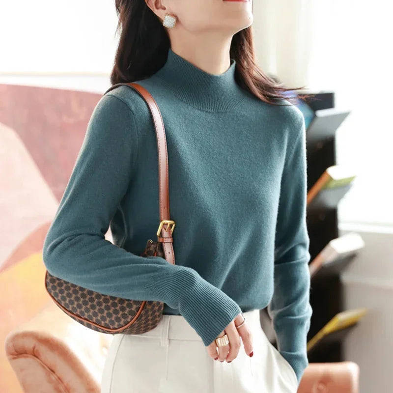 Pull-overs chic Automne-Hiver pour femmes, en tricot, col roulé, manches longues, coupe ajustée, doux et chaud, Pull Femme Top