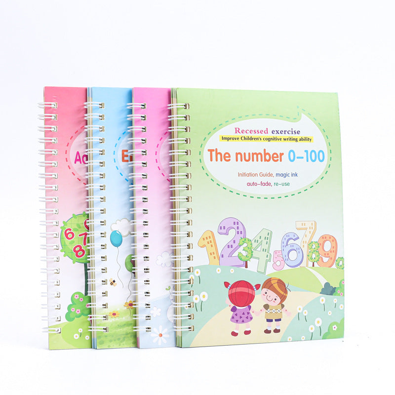 4 Bücher Englisch Übungsheft Zauberstift Nachfüllpackung Automatisch Verschwindende Tinte Kinder Schreibaufkleber Übung für Kinder Erleuchtungsgeschenk