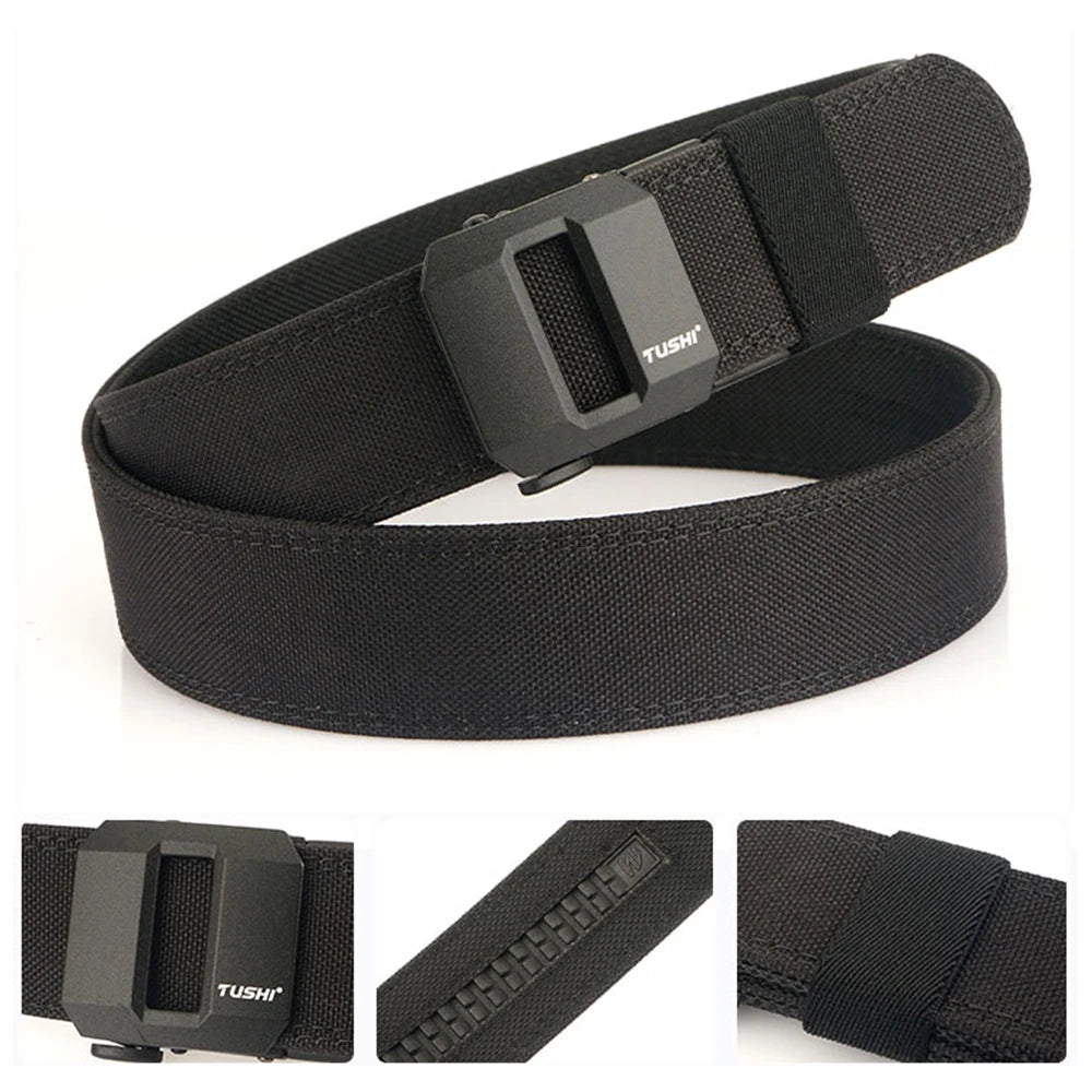 TUSHI Belt Hard Tactical Belt for Men Metal Automatic Buckle IPSC Gun Belt 1100D Nylon Military Belt Outdoor Sports Girdle Male