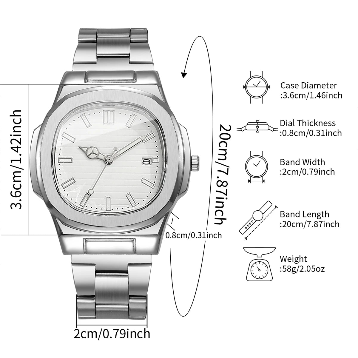 Herrenmode Armbanduhren, Business-Quarzuhr mit quadratischem Zifferblatt, Edelstahlarmband und Kalender für Herren (ohne Box)