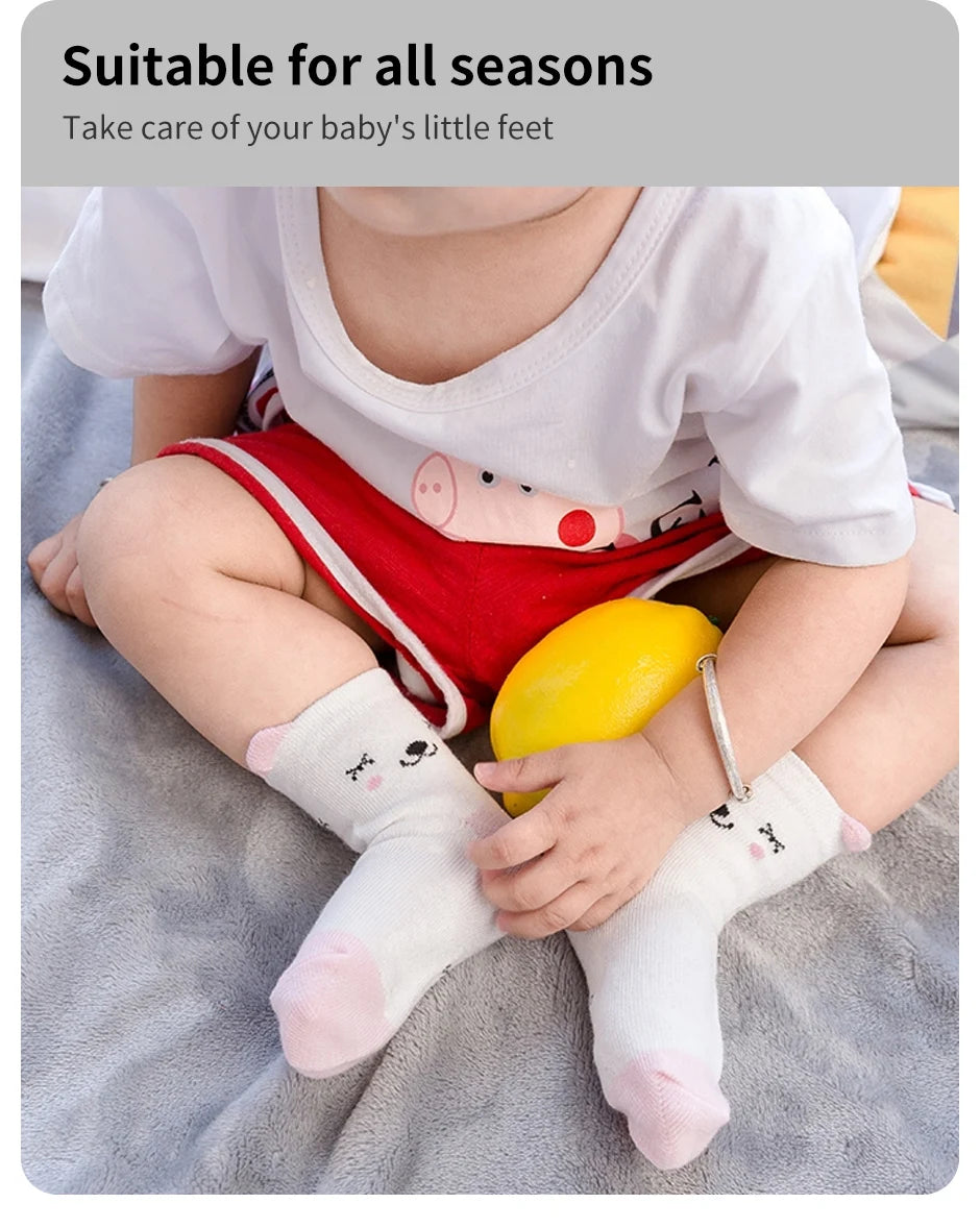 5 Paar Cartoon-Babysocken Frühling Herbst Streifen Punkte Mädchen Jungen Söckchen Weiche Kleinkind Kinder Kurze Socken