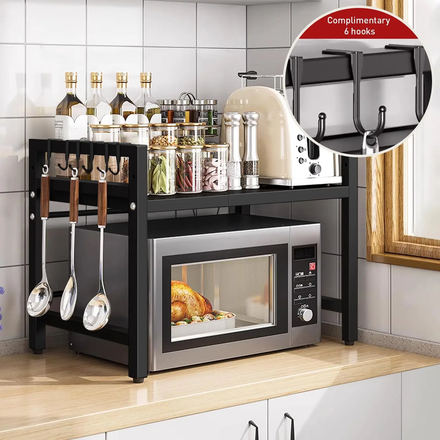 Kitchen Storage Rack Microwave Shelf Condiment Organizer Shelf Tableware Storage  Expandable 42-64cm Moisture And Rust