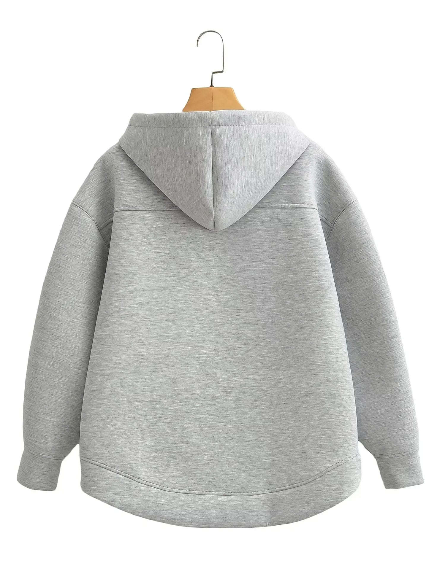 HH Autumn Women Casual Hooded Jacket Loose Oversize Zipper Hoodie Sweatshirts Solid Coat Office Lady Chic Outwear Tops