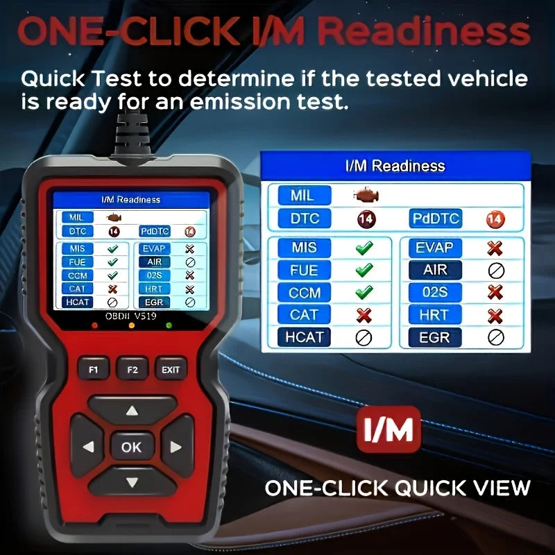 V519 Professional Obd2 Scanner - Usb-Powered Car Diagnostic Tool with Real-Time Data Stream, Full-Featured Obd Ii Testing (I/M Ready, Bod2/Eobd), Clears Engine Fault Lights, Reads/Erases Codes for Most Vehicles, Car Maintenan