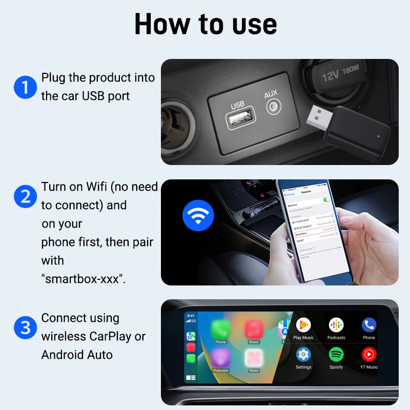 2026 NEW Wired to Wireless CarPlay and Android Auto 2 in 1 Mini Adapter 5GHz WiFi5 for 99% Original Wired CarPlay/Auto Cars