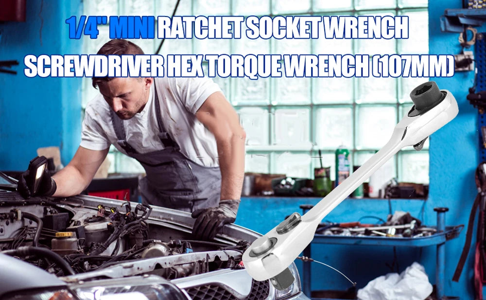 2 in 1 Socket Ratchet Wrench Mini Double Head One Quarter Batch Head Screwdriver Handle 72 Teeth Fast Small Wrench - Shoppiline