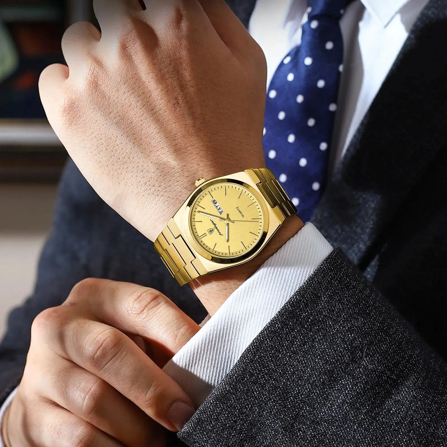 POEDAGAR Mode Klassische Herrenuhr Wasserdichte Leuchtende Datumsanzeige Wochenanzeige Luxus Herrenuhr Edelstahl Quarz Business Herrenuhren