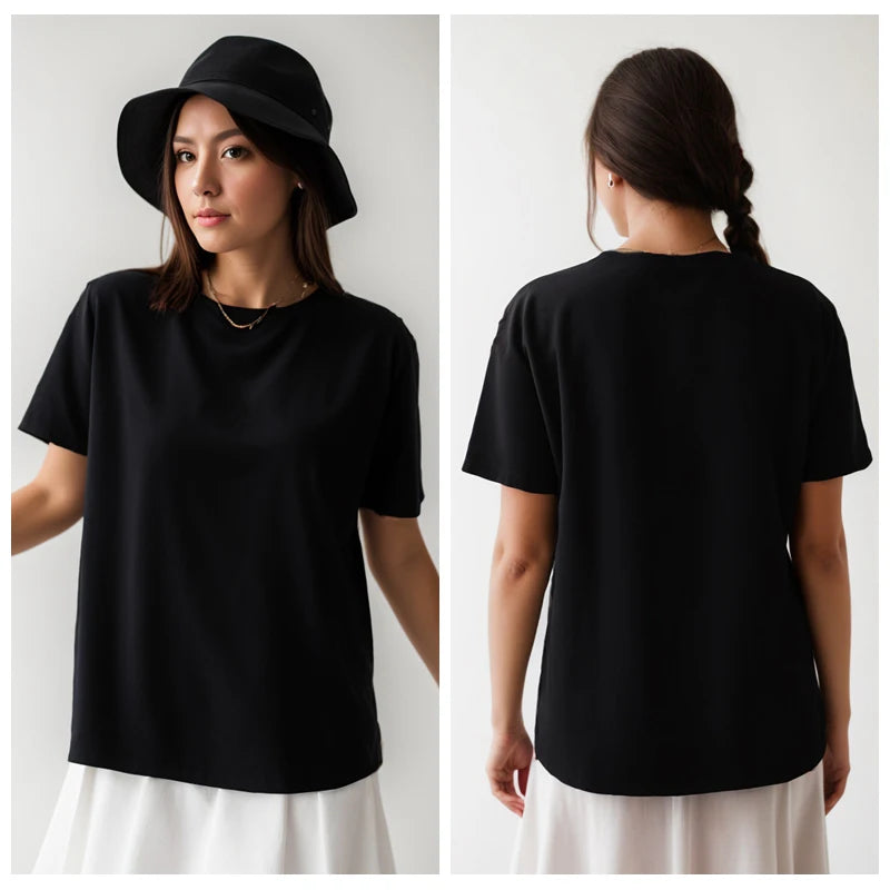T-shirts à manches courtes en coton 220 grammes épais t-shirt décontracté confortable Y2k col rond femme vêtements YH2532